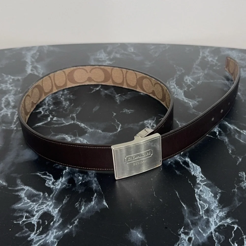 Coach Modern Harness Cut To Size Reversible Belt Brown Logo Leather AUTHENTIC